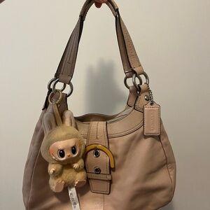 Coach Tan Shoulder Bag with Plush Charm
